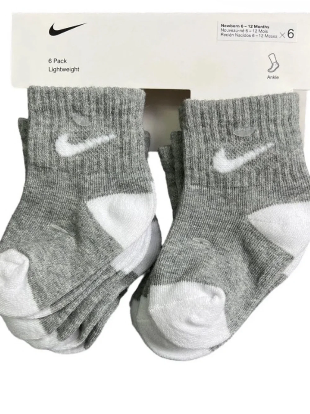 Nike Gray & White Baby Ankle Socks - 6 Pack